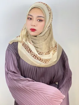 Мусульманский тюрбан с леопардовым принтом, Женская шаль, Платье-халат, Многослойная Цветная шаль, Арабская Исламская одежда, Тюрбан 55*154