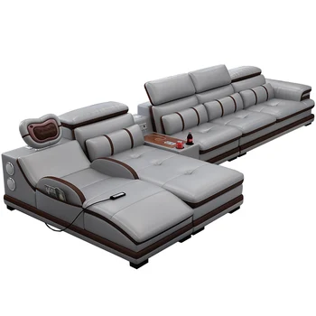 Комбинированный нордический массажный кожаный диван минималистичный угловой кожаный диван для гостиной