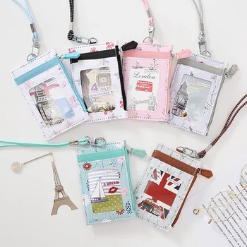 Корейский кошелек из искусственной кожи, модный кошелек для визитных карточек с монетами, кошелек для студенческих бейджей, сумки