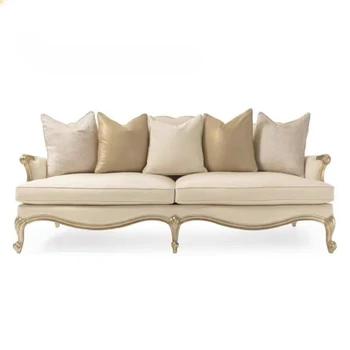 Легкий роскошный кожаный диван из массива дерева на троих, современный и минималистичный новый диван для гостиной