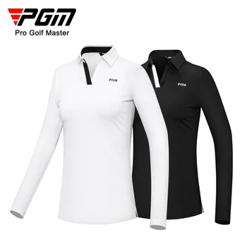 Женская футболка PGM Golf С длинным рукавом, Осенне-зимние Виды Спорта, Высокоэластичная Ткань, Вентилируемый Подол, Дизайн с V-образным вырезом, Одежда для Гольфа для Женщин YF529