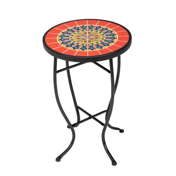 Стеклянный пластиковый столик 35 *35 * 52 см с мозаикой в виде жженой красной мандалы, приставной столик во внутреннем дворике, журнальный столик