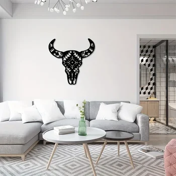 Металлическая настенная роспись в виде черепа коровы, Украшение интерьера дома из металла, Гобелены для домашнего офиса, гостиной, Железный силуэт на стене, Металлическое железо