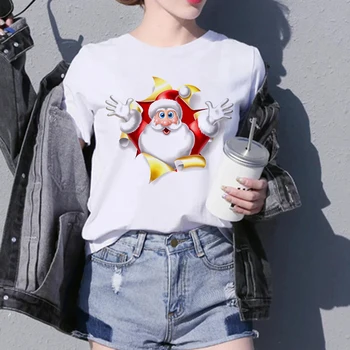 Новая футболка Санта-Клауса, женская модная рождественская футболка Harajuku С коротким рукавом, Белая хипстерская футболка Для четырех сезонов, Топы, одежда
