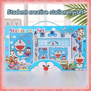 Набор канцелярских принадлежностей аниме Doraemon, Обучающая Подарочная коробка для детей младшего школьного возраста, Открывающийся Подарок На День рождения, Ластик, Блокнот, Принадлежности для студентов