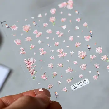 Весна, лето, Тюльпан Магнолия цветок ногтей наклейки ногтей искусство украшения 5Д выгравированные наклейки для ногтей цветок ногтей наклейки маникюр