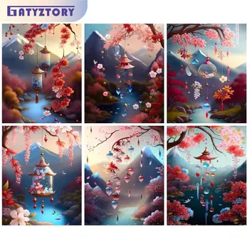 GATYZTORY Акриловая картина по номерам Ручной работы Пейзаж из клена с колокольчиками на холсте для взрослых Подарочный набор красок 