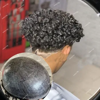 18 мм Кудрявый коричневый Блондинистый Черный Сверхпрочный парик из искусственной кожи для мужчин, система замены париков из человеческих волос, протезирование мужского блока