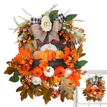 Венок на праздник урожая, День Благодарения, Тыквенный венок, висящий на входной двери, Декоративный Осенний венок Для украшения двери дома