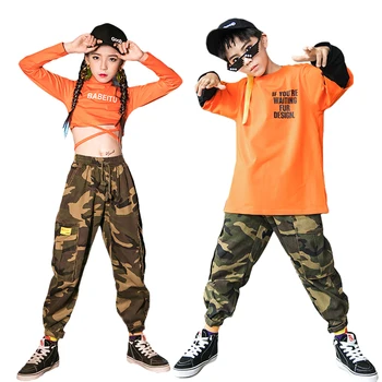 Lolanta Детская одежда для танцев в стиле хип-хоп Для девочек Оранжевые укороченные топы Для мальчиков Футболка с длинным рукавом Или Свободные спортивные штаны Спортивная одежда
