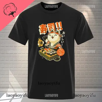 Kawaii Japan Суши Шеф-повар с мультяшными кошками, мужская футболка, Летняя свободная одежда, уличные хлопковые футболки, Модные футболки, повседневная женская рубашка