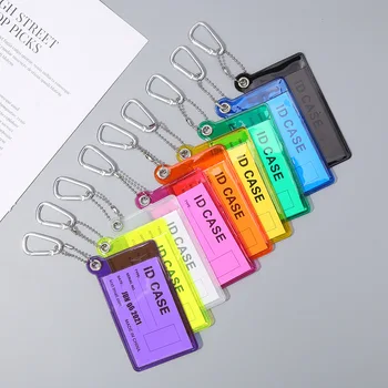 Новый прозрачный ПВХ-держатель для карт ярких цветов с брелоком, мини-портативная визитная карточка, сумка для удостоверения личности, студенческая карта питания, чехол для карт доступа