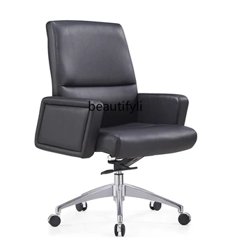 Кресло руководителя Компьютерное кресло Удобное вращающееся кресло для длительного сидения Откидывающееся офисное кресло из натуральной кожи