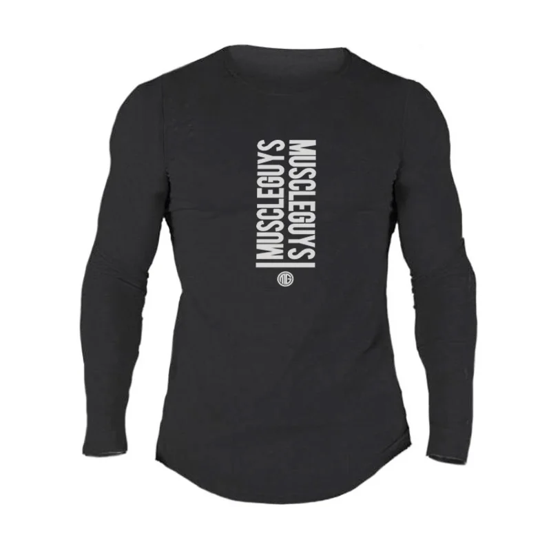 Muscleguys, Новая Модная Спортивная футболка высокого качества, мужская футболка для фитнеса с длинным рукавом, Мужская однотонная футболка для тренажерных залов, Бодибилдинг, Футболка