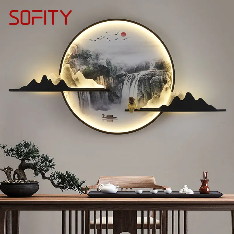 SOFITY Современный настенный светильник с изображением китайского креативного Кругового пейзажа, Настенное бра для дома, гостиной, спальни, кабинета