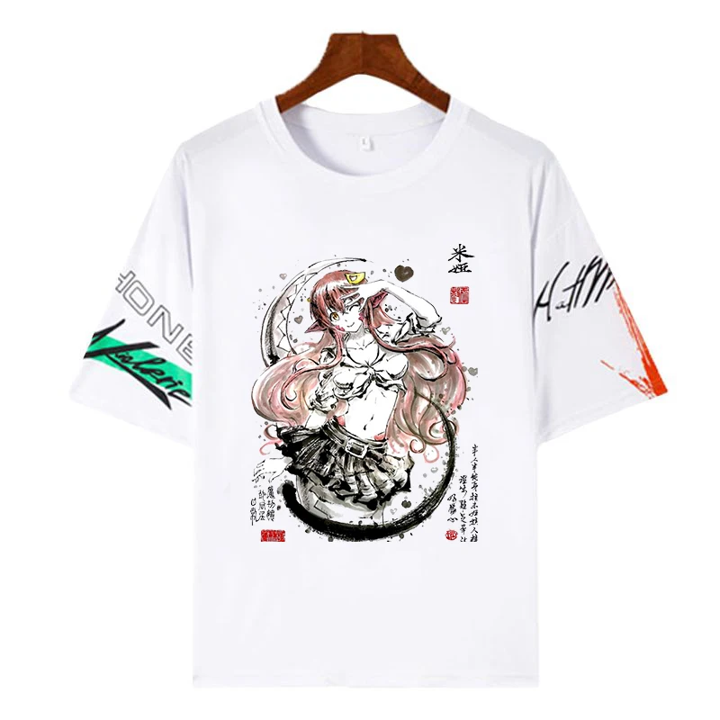 Аниме-футболка Monster Musume, Футболки с рисунком тушью, Повседневные рубашки для косплея с коротким рукавом