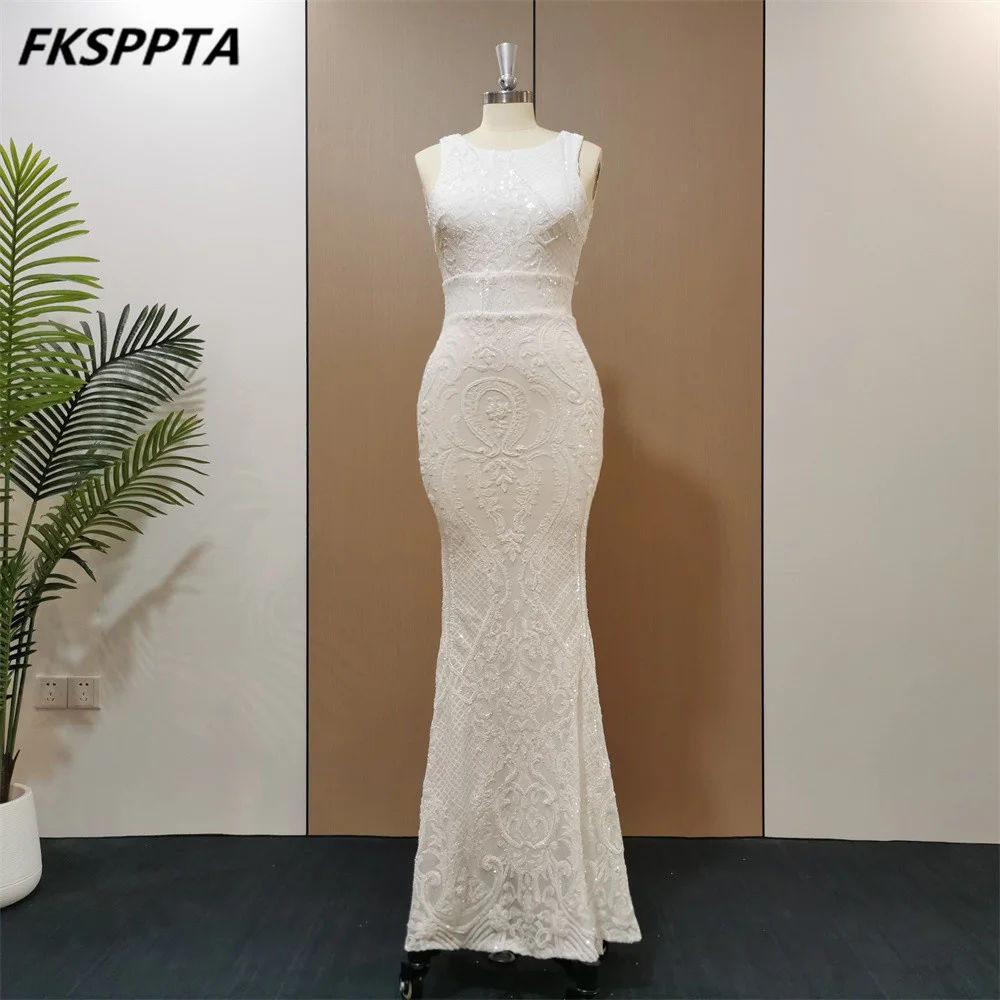Высококачественное белое длинное вечернее платье с пайетками русалки, расшитое бисером, длиной до пола, женские вечерние платья для свадебной вечеринки