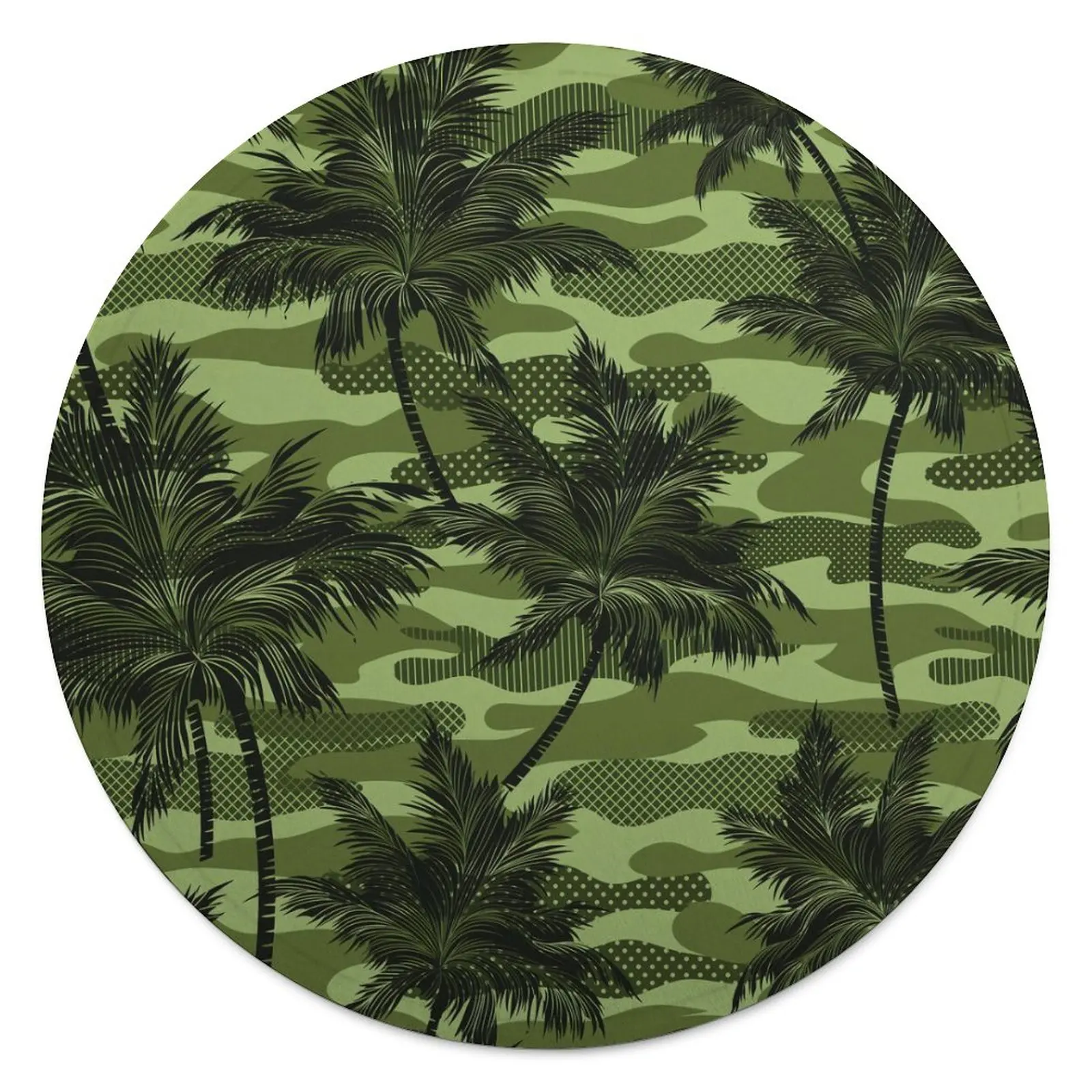 Зеленое одеяло с камуфляжным принтом, милое круглое флисовое одеяло с пальмовым принтом, супермягкое дешевое покрывало на любую погоду