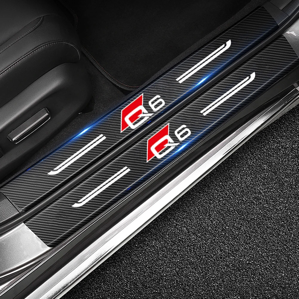 Лента для порога автомобиля, защитная наклейка для порога из углеродного волокна, стайлинг для Audi Q6, логотип, защита бампера двери багажника, защитные полоски