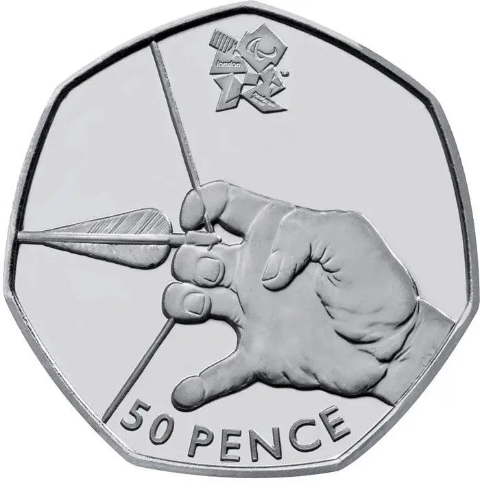 Лондонские игры-Стрельба из лука Великобритания 2012 Спортивная памятная монета в 50 пенни 27,3 мм Новая UNC
