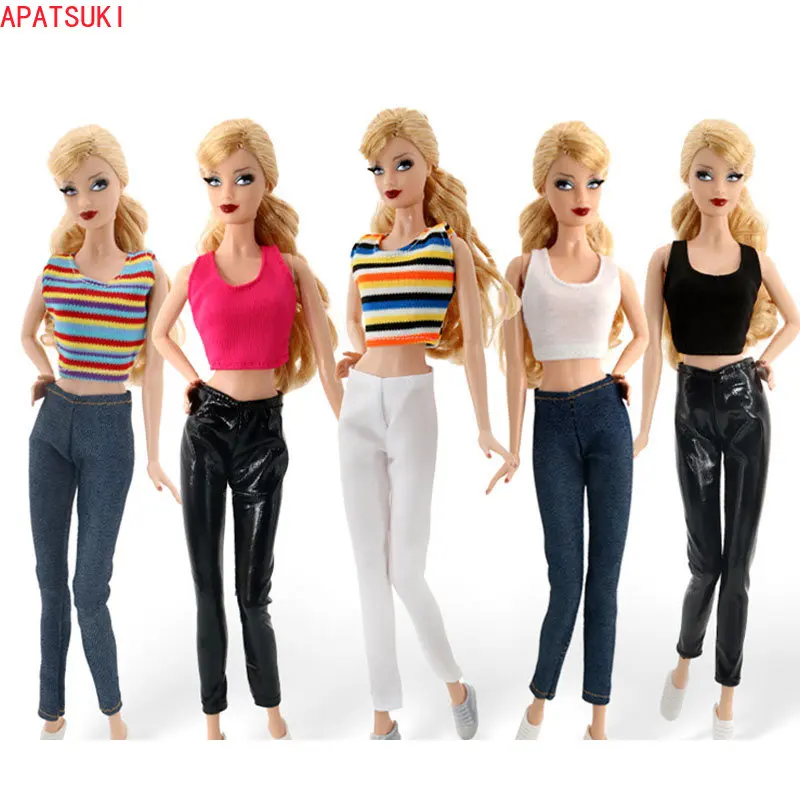 Модный комплект кукольной одежды для куклы Барби, многоцветный базовый топ, майка, джинсовые брюки, брюки 1/6, аксессуары для кукол, детские игрушки