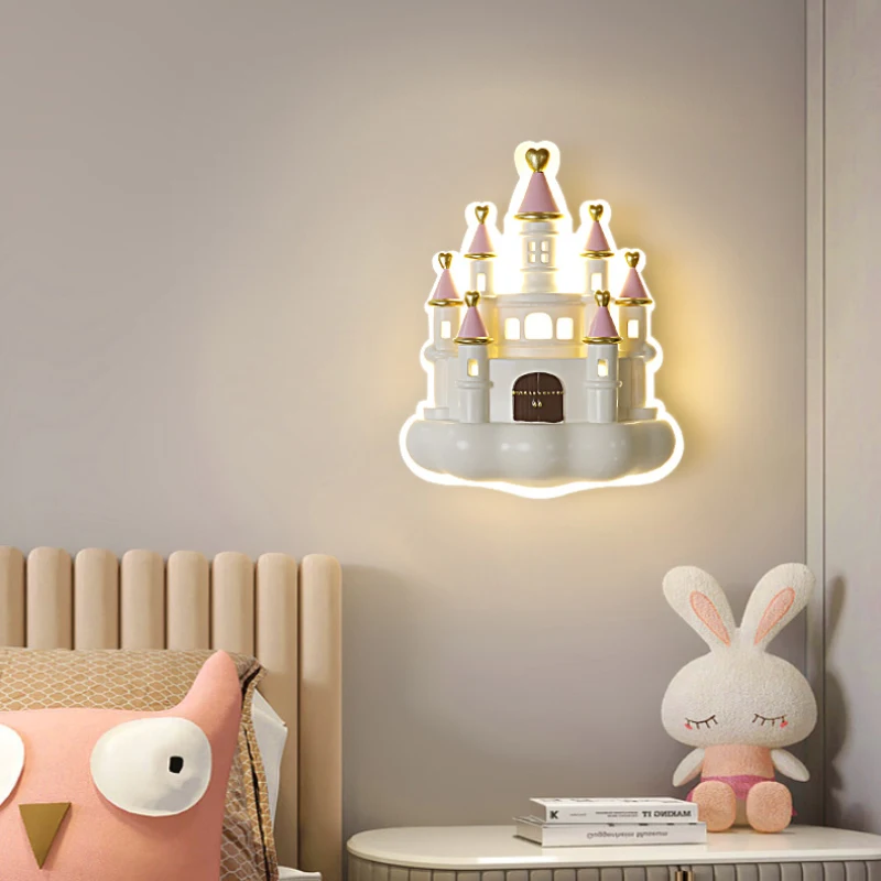 Настенные светильники в мультяшном замке, прикроватный светильник для комнаты милой принцессы, современный креативный декор детской комнаты для маленькой девочки, настенные светильники для спальни