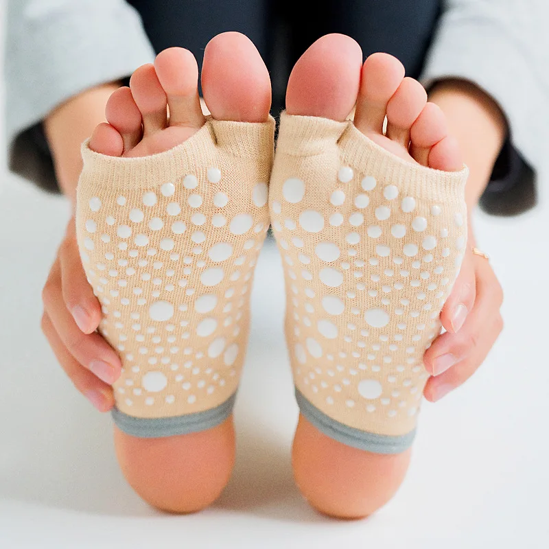 Носки для йоги с двумя носками, Силиконовые нескользящие быстросохнущие носки для пилатеса, вентиляция пятки, Балетные танцевальные носки для женщин, Фитнес, 4 штуки