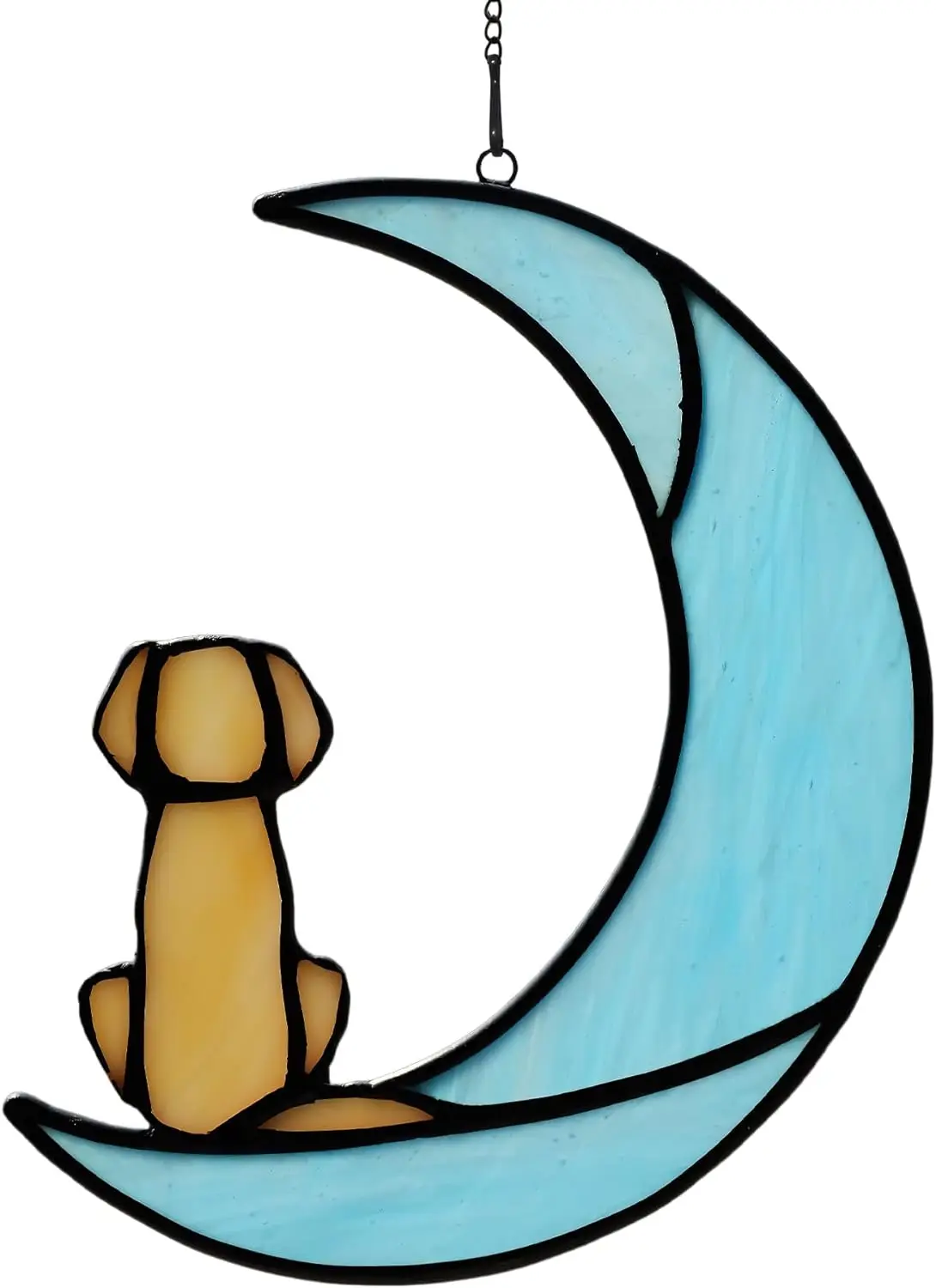 Подарок для соболезнования в связи с потерей собаки, Витражная собака на Луне для подарков Suncatcher, Памятные подарки для желтой собаки в связи с потерей питомца
