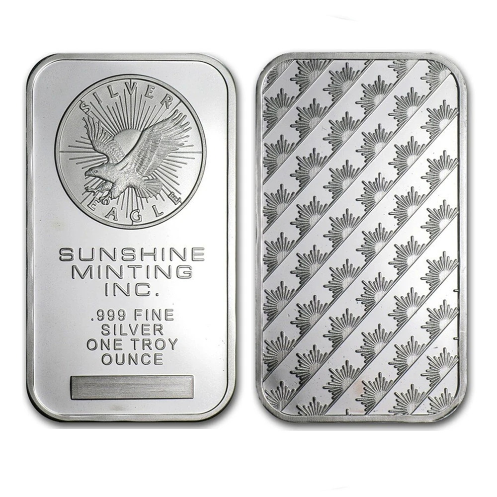 Посеребренный слиток Sunshine чеканки весом 1 унция Американский серебряный слиток Без магнитного серебрения
