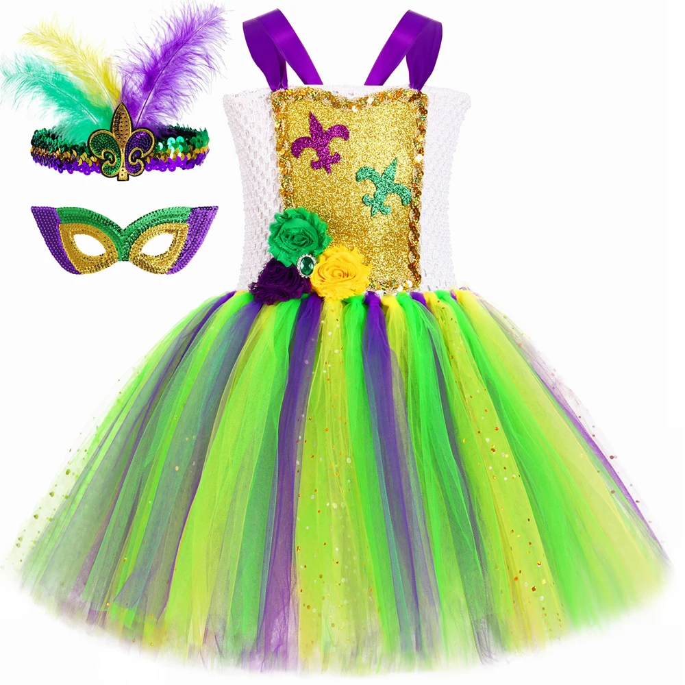 Праздничное Платье-пачка Mardi Gras для Девочек, Блестящие Карнавальные Костюмы для Детей, Маскарадные Наряды для Косплея с Блестками, Маска