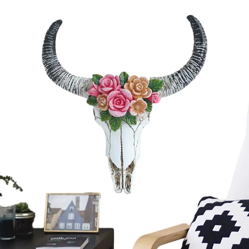 Скульптура черепа животного, цветок, череп коровы, украшение стены, 3D скульптура животного, искусственный череп коровы, череп в стиле вестерн бохо.